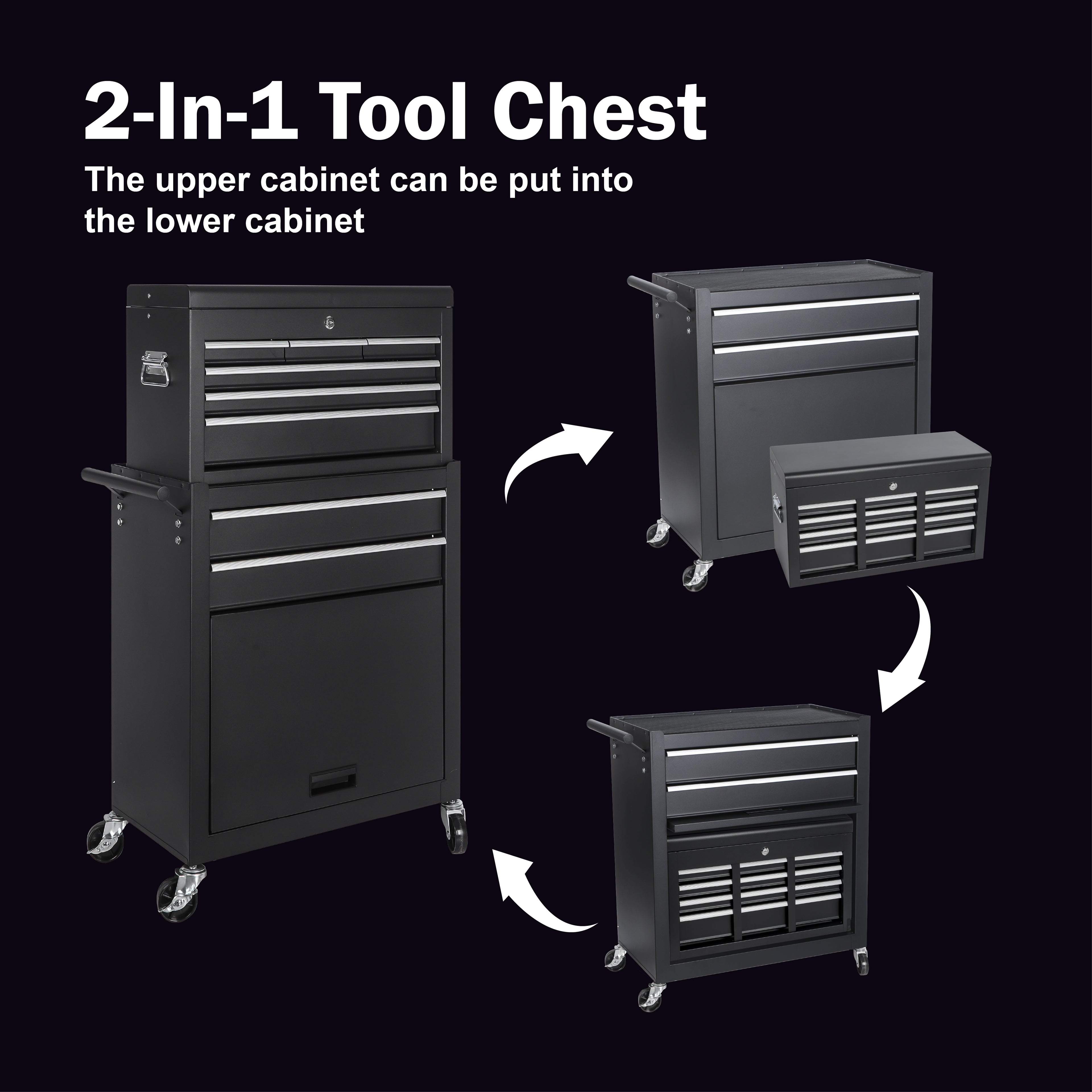 8-Drawer Rolling Tool Storage Cabinet with Detachable Top