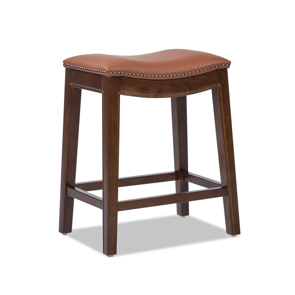 Barlow 24.5" Top Grain Leather Backless Saddle Counter Stool, Brown