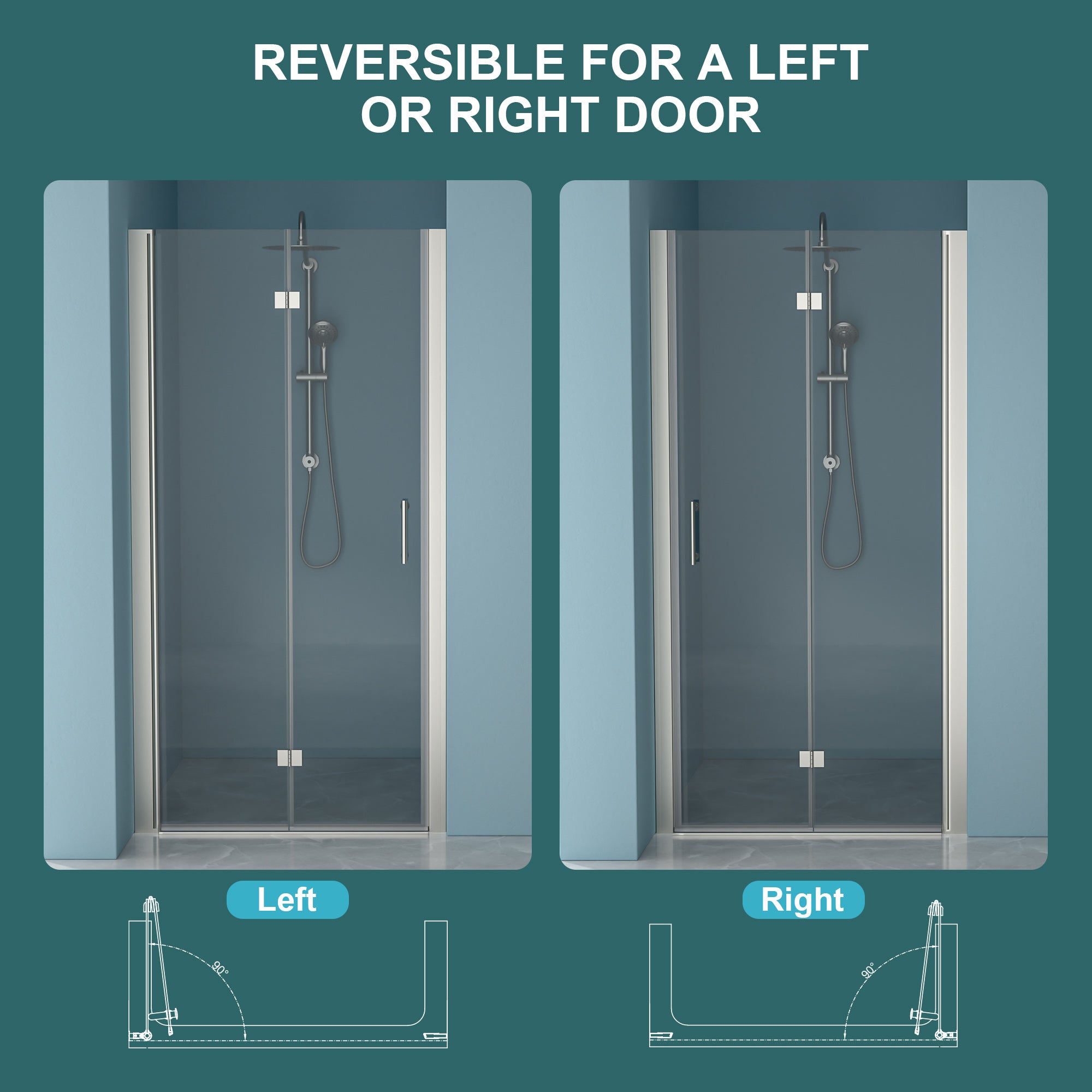 Frameless Shower Door with Tempered Glass - 32"W x 72"H