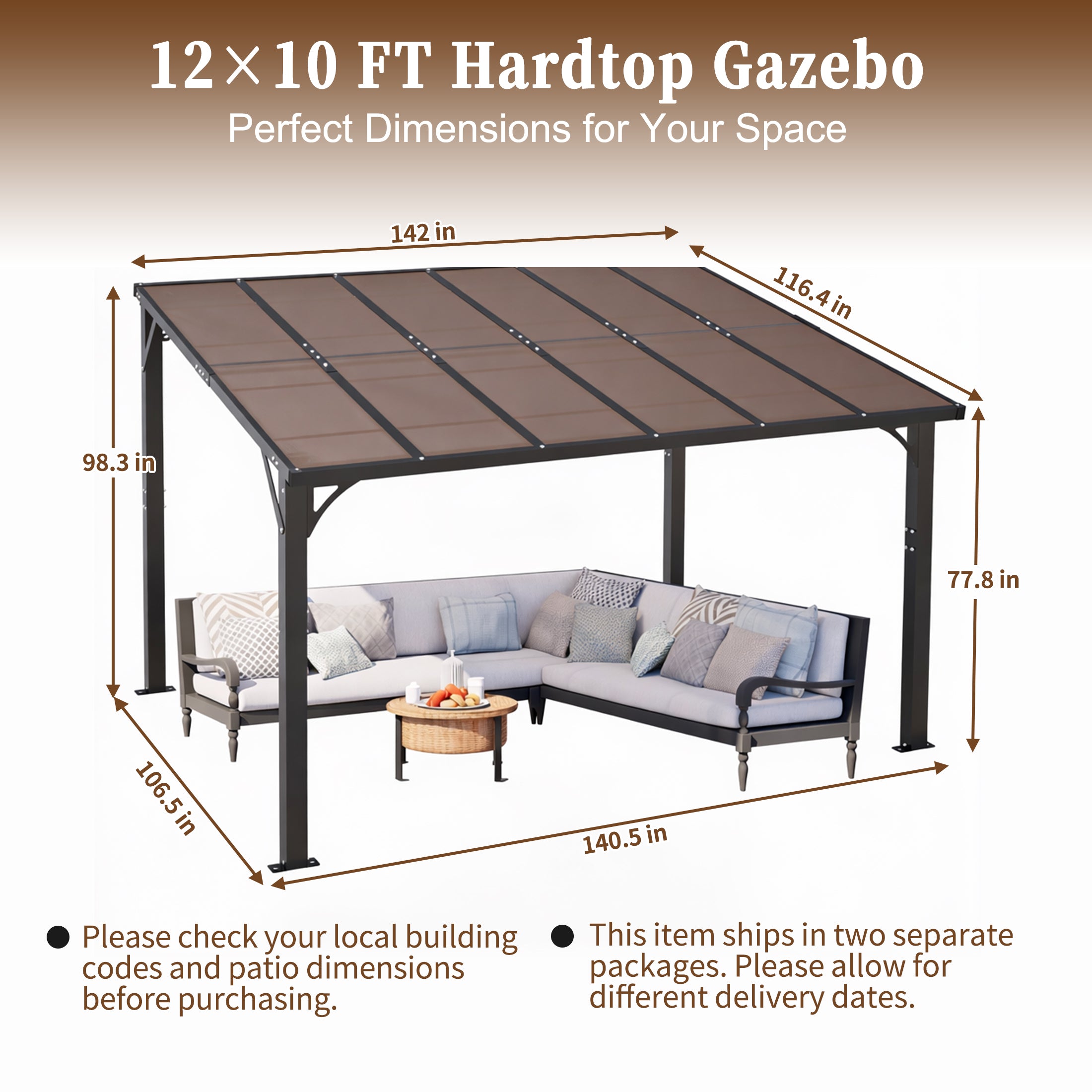 12x10 FT Hardtop Gazebo, Outdoor Patio Pergola