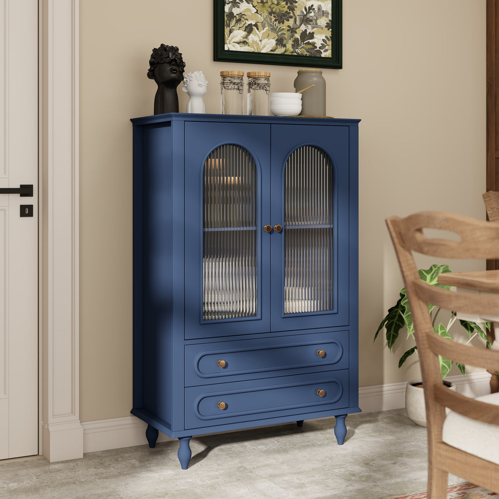 46.5" Glass Display Cabinet with Ribbed Glass Doors