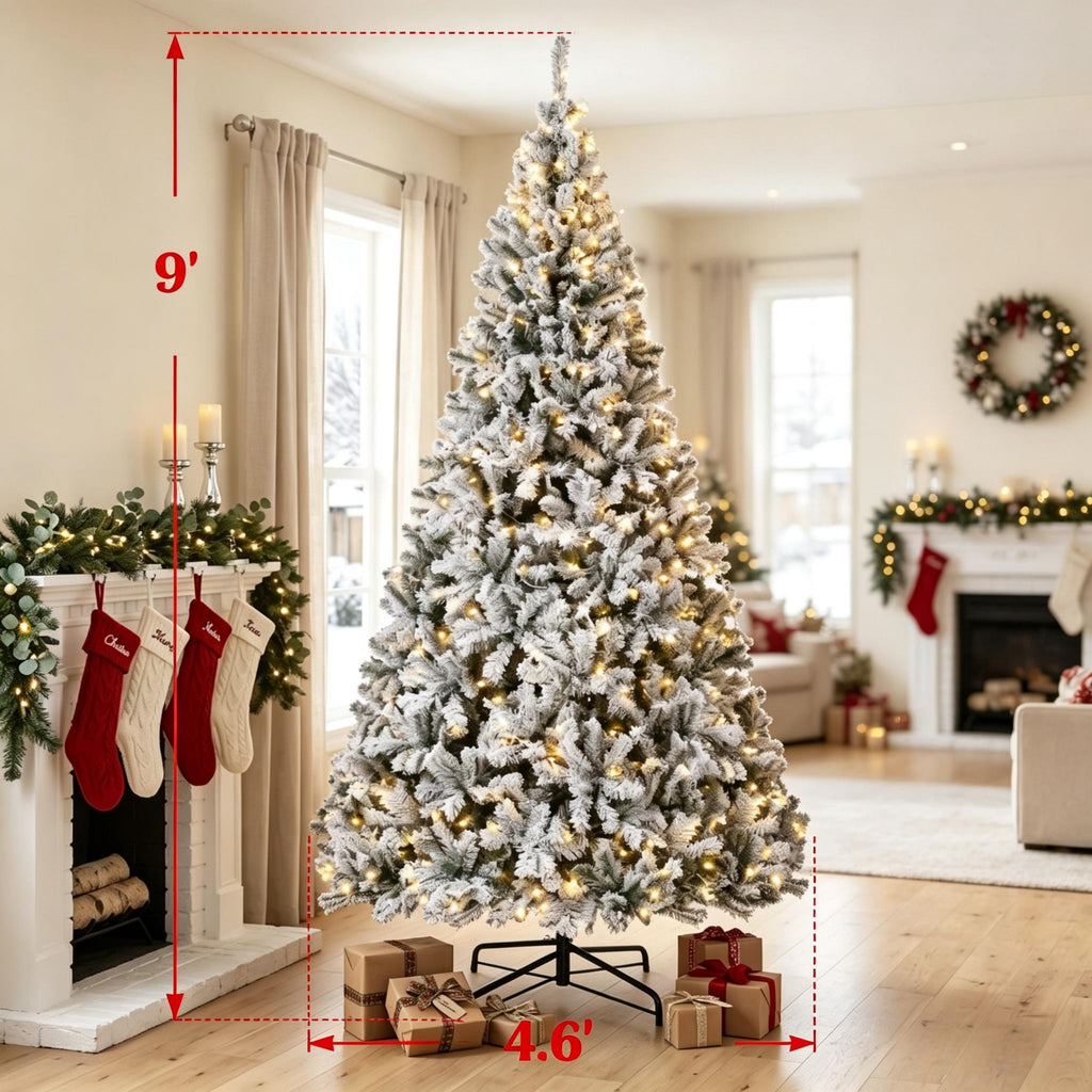9 ft Pre-Lit Flocked Fraser Fir Artificial Christmas Tree