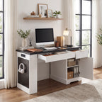55" Modern Fluted Office Desk with Storage Cabinet & Drawers