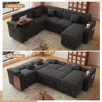100-Inch Pull-Out Sofa with USB Ports, Table Board & Cup Holder