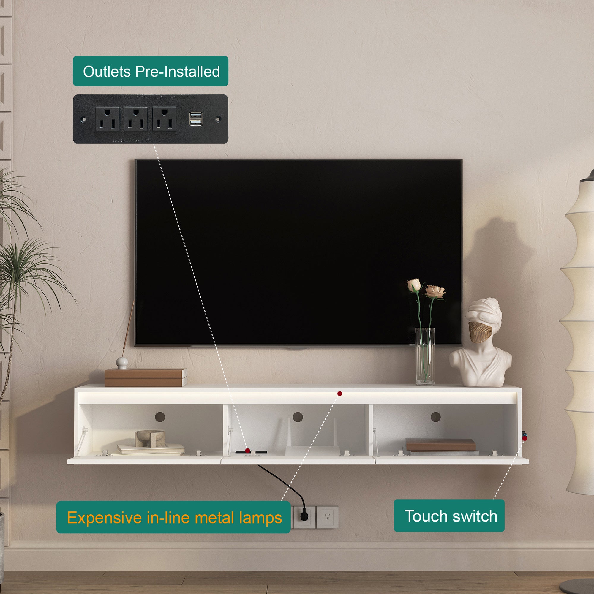 High-Gloss Suspended TV Cabinet