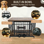 Vintage Wood Grain Dog Cage with 360 Degree Rotating Bowl