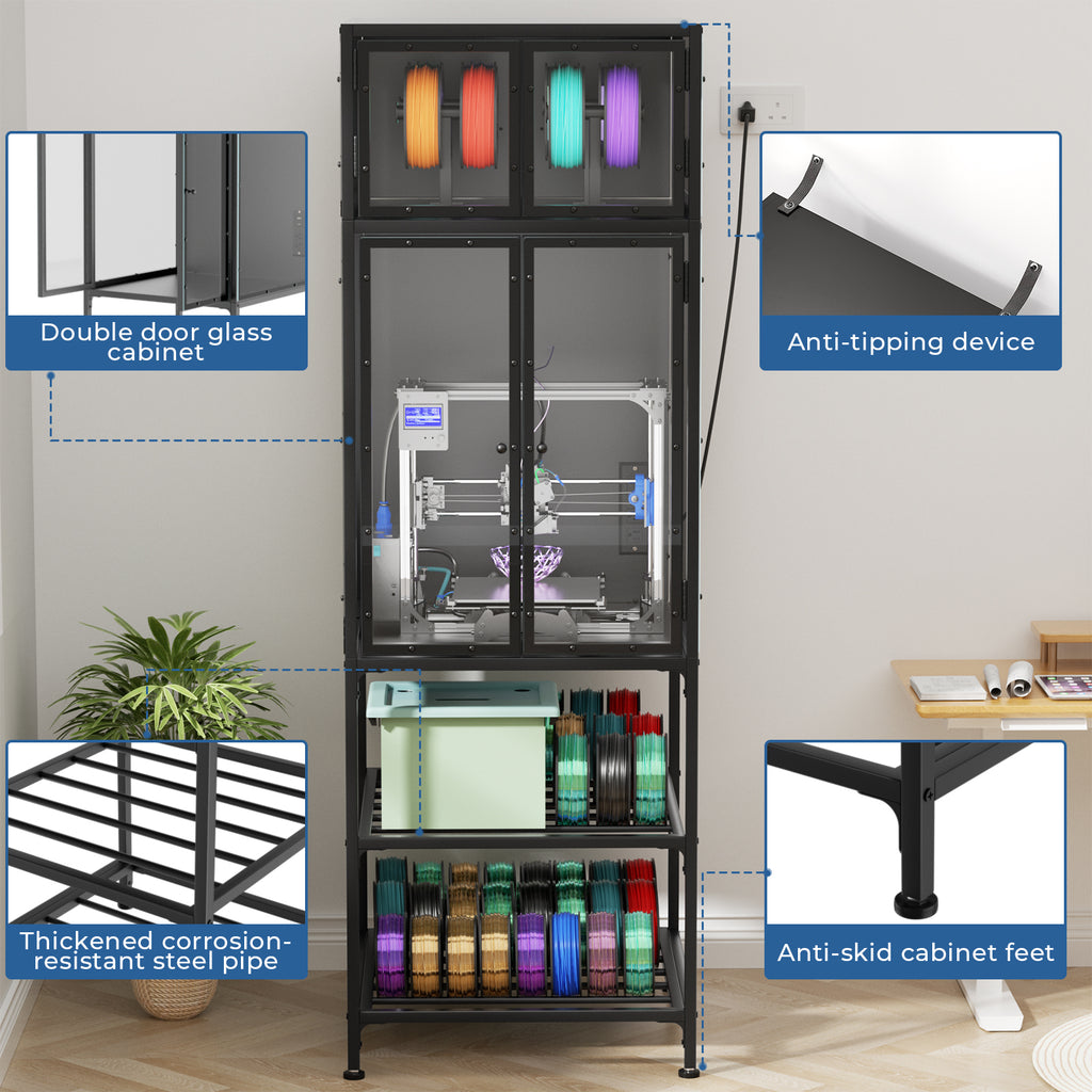 3D Printer Cabinet with Double Layer 3D Printer Filament Storage Rack