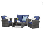 4-Piece Wicker Patio Conversation Set with Glass Table