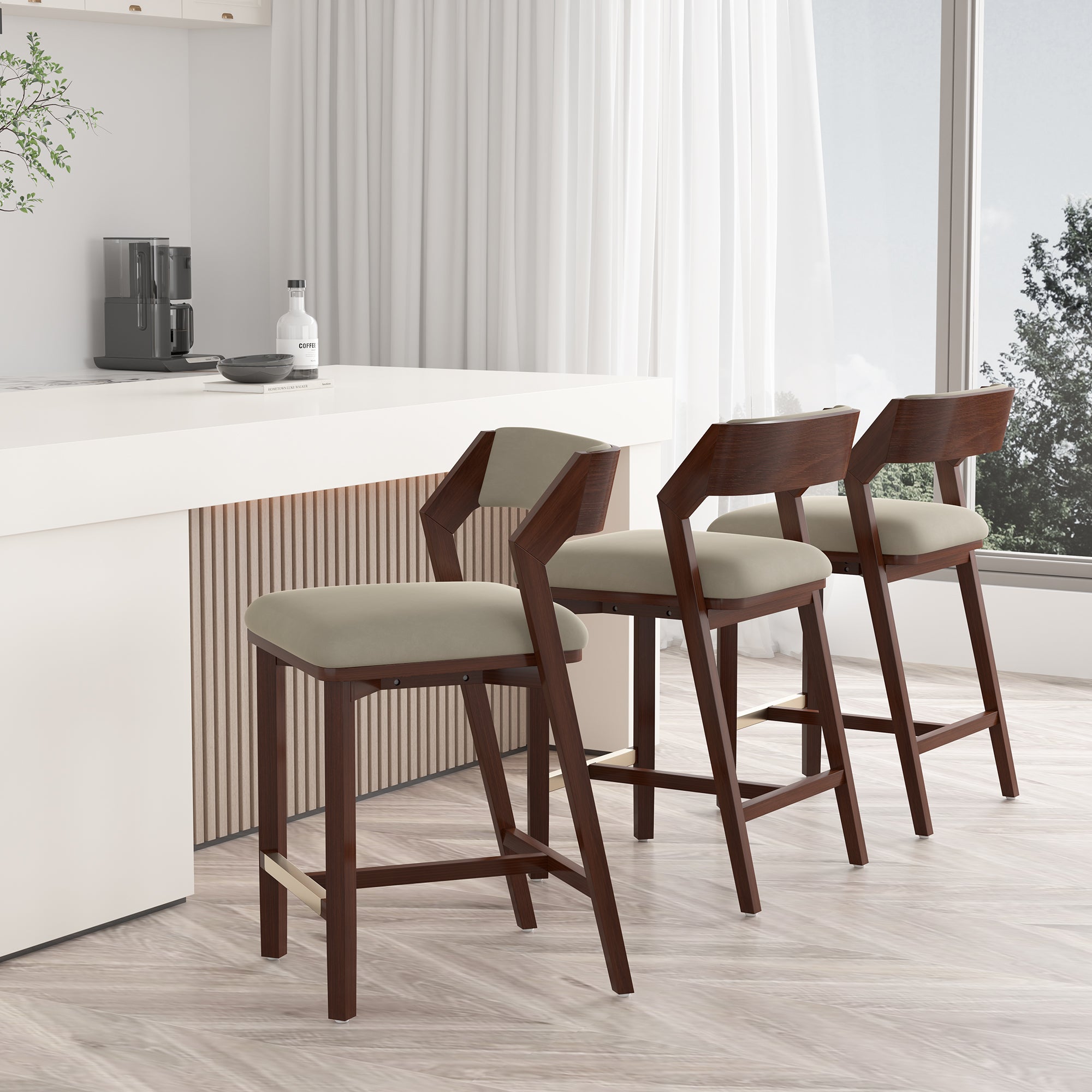 Patricia Wood Upholstered Counter Stool