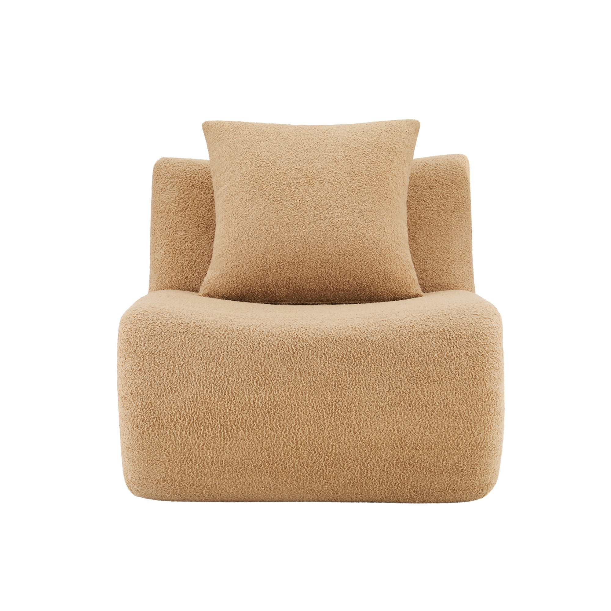 Armless Sofa with Pillow - Teddy Fabric in Camel