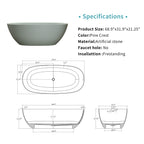69'' Freestanding Bathtub Resin Stone Soaking Bathtub