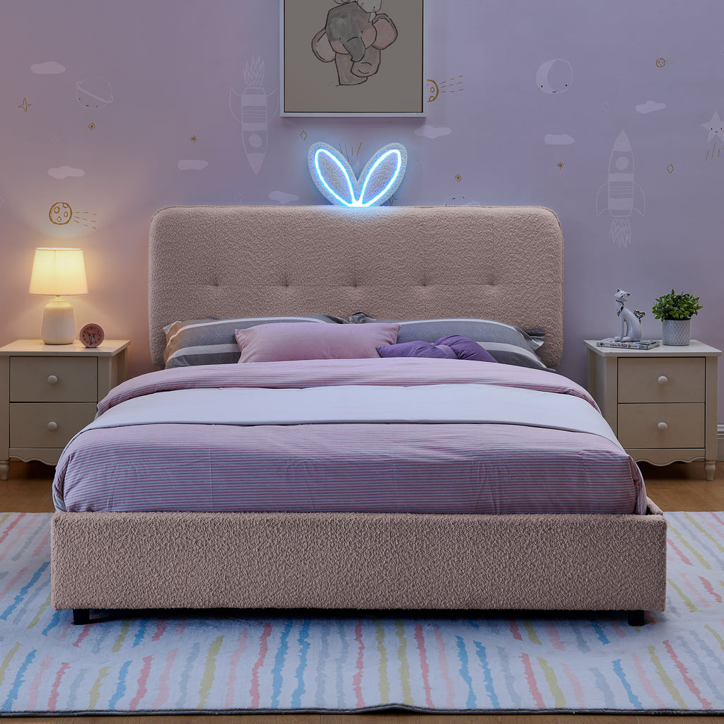 Full Size Kids Upholstered Bed with Oversized Rabbit Ear Headboard