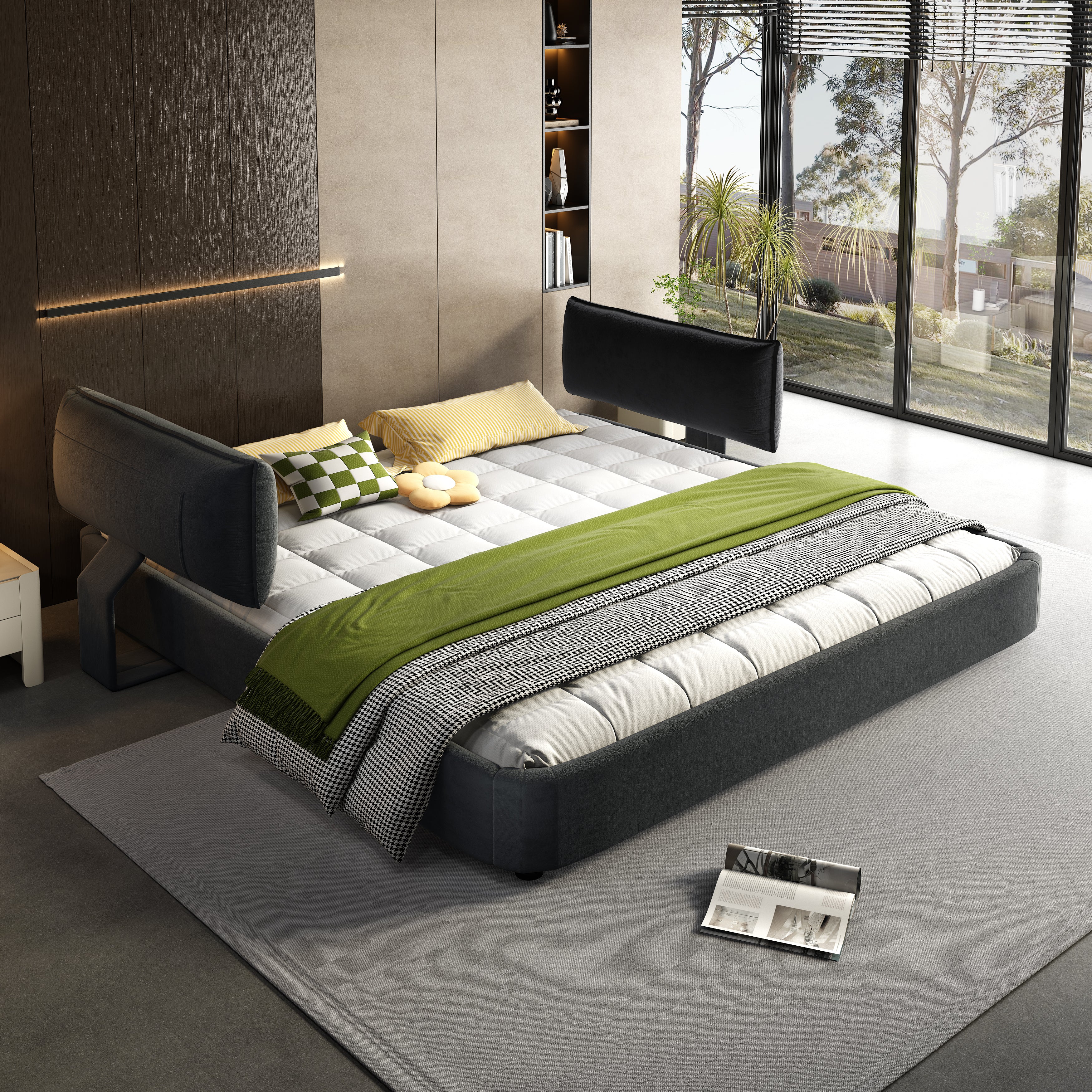 King Size Cloud Bed Frame with Oversized Padded Movable Headboard