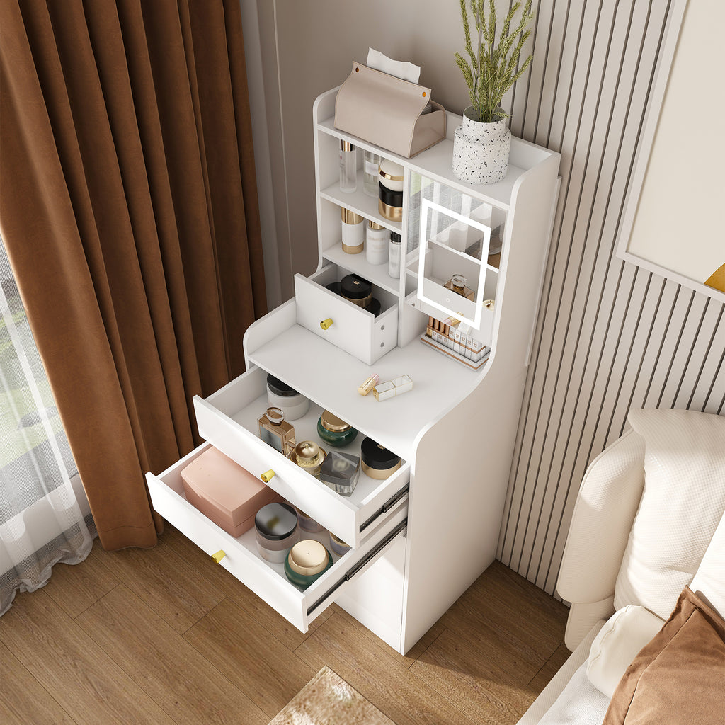3-in-1 Dressing Table with LED Mirror & Storage Stool