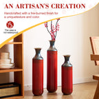Artisanal Fire-Finished Metal Vases, Set of 3