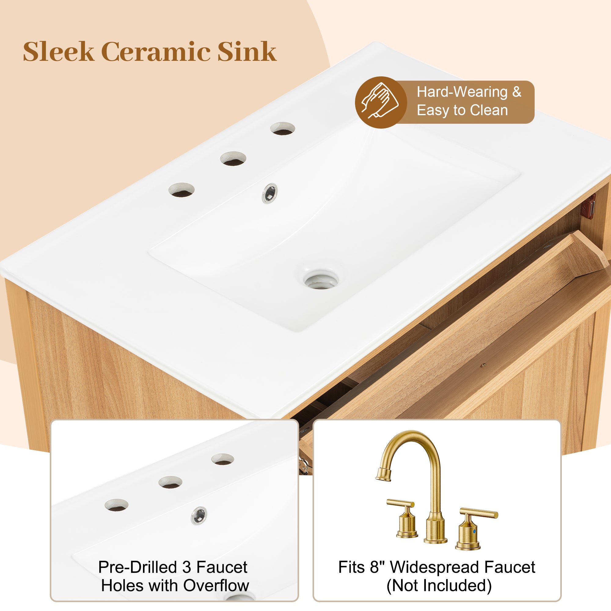 30" Natural Wood Grain Bathroom Vanity