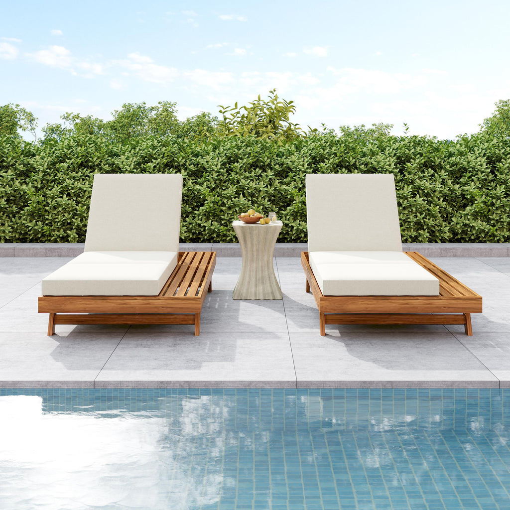 Lounge Chaise Set - Acacia Solid Wood with Lounge Cushion