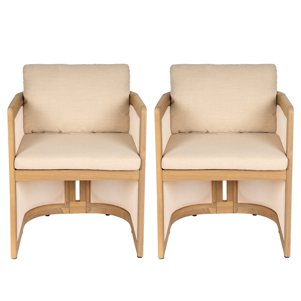 Set of 2 Outdoor Patio Dining Armchairs, Acacia Wood Frame with Textilene Side Panels, Patio Chairs with Removable