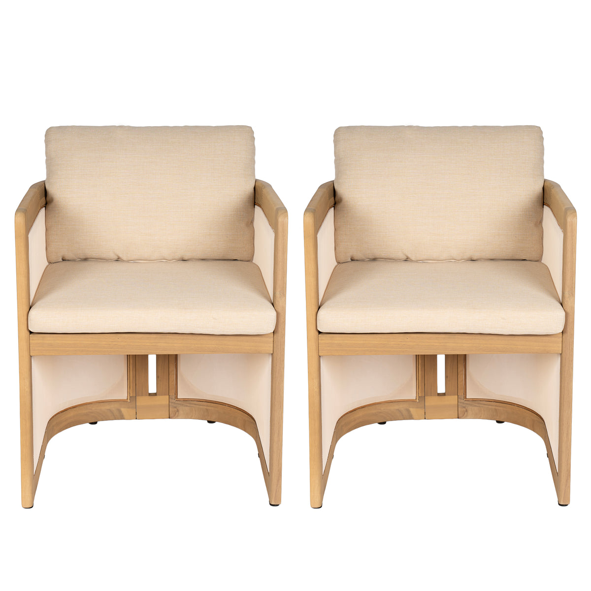 Set of 2 Outdoor Patio Dining Armchairs, Acacia Wood Frame with Textilene Side Panels, Patio Chairs with Removable