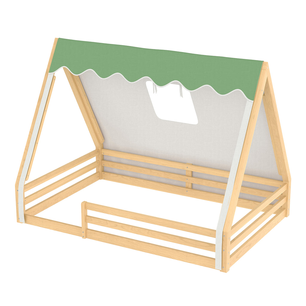Full Size House Floor Bed with Tent and Light