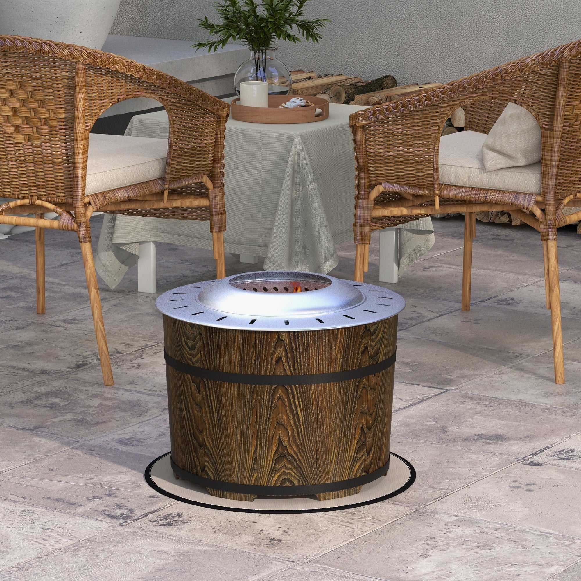 Smokeless Fire Pit with Fireproof Mat - 20.5' Barrel Style Portable Wood Burning Firepit