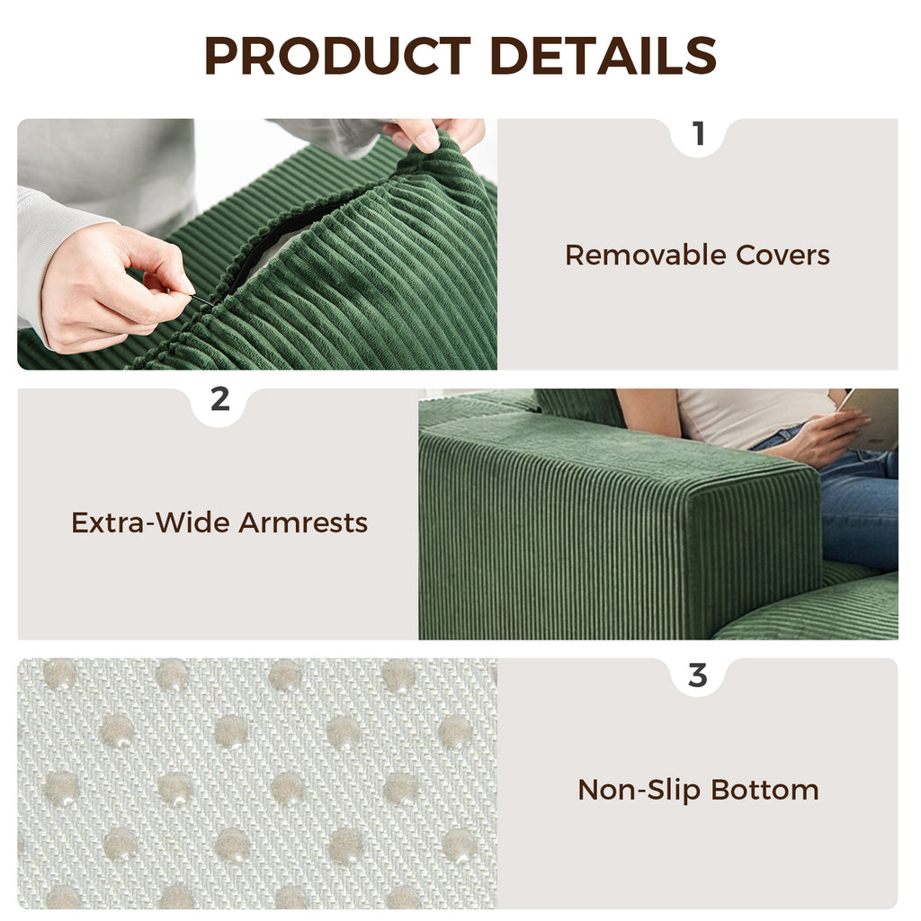 101" L-Shaped Modular Compression Sofa, Green