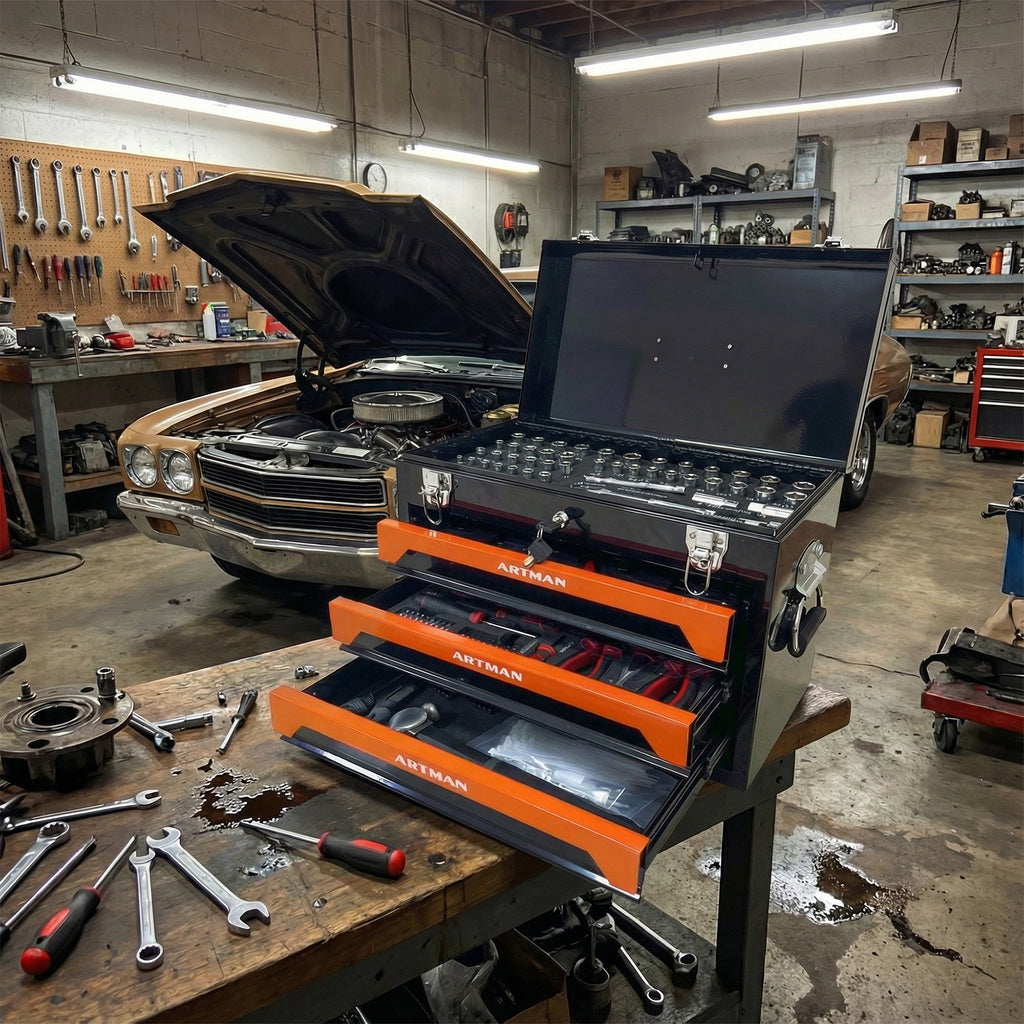 20" Portable 3-Drawer Steel Toolbox