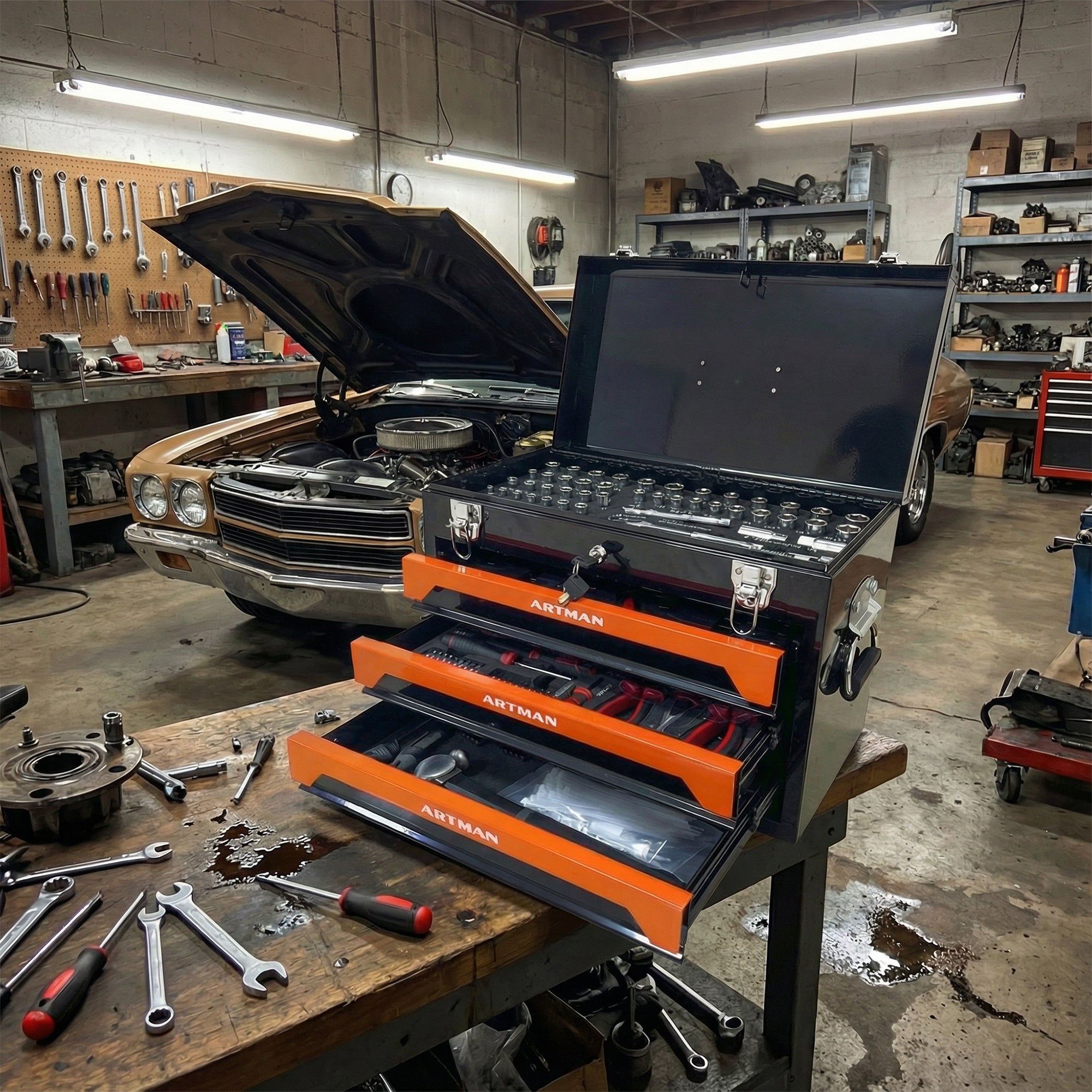 20" Portable 3-Drawer Steel Toolbox