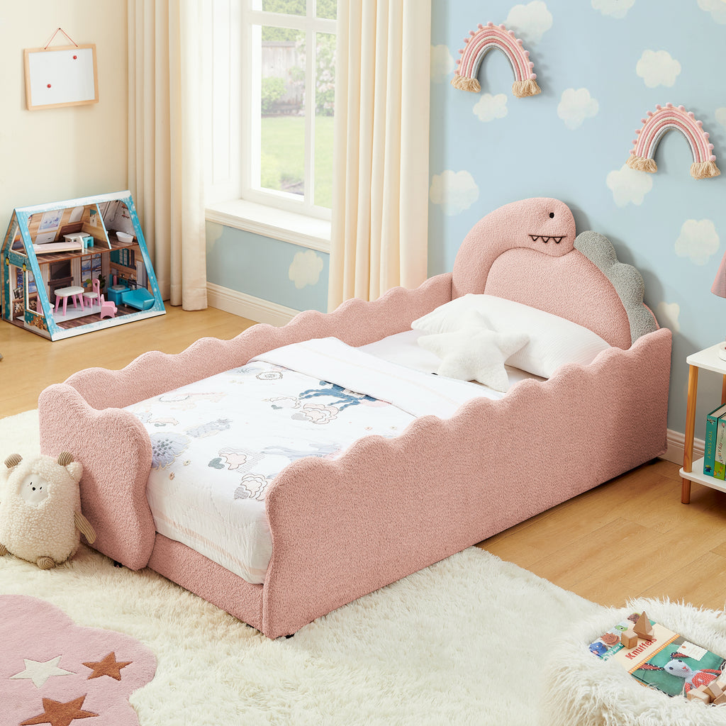 Twin Size Cute Dinosaur-Shaped Kids Bed with Safety Guardrail