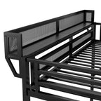 Queen Size Loft Bed with Stairs, Metal Loft Bed with Storage Shelves