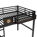 Full Size Loft Bed Frame with Desk and Storage Basket