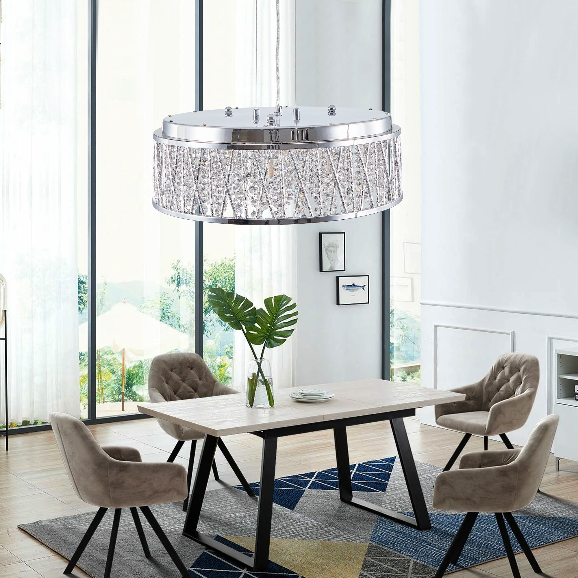 Modern Crystal Chandelier - 19 Inches Round Flush Mount Light