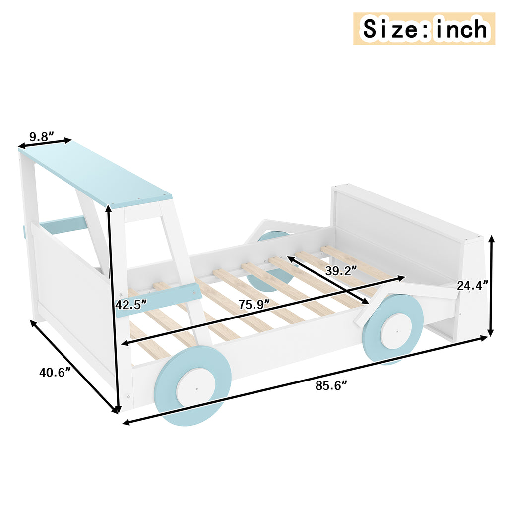 Twin Size Car Bed with Storage Shelves, Kids Platform Bed
