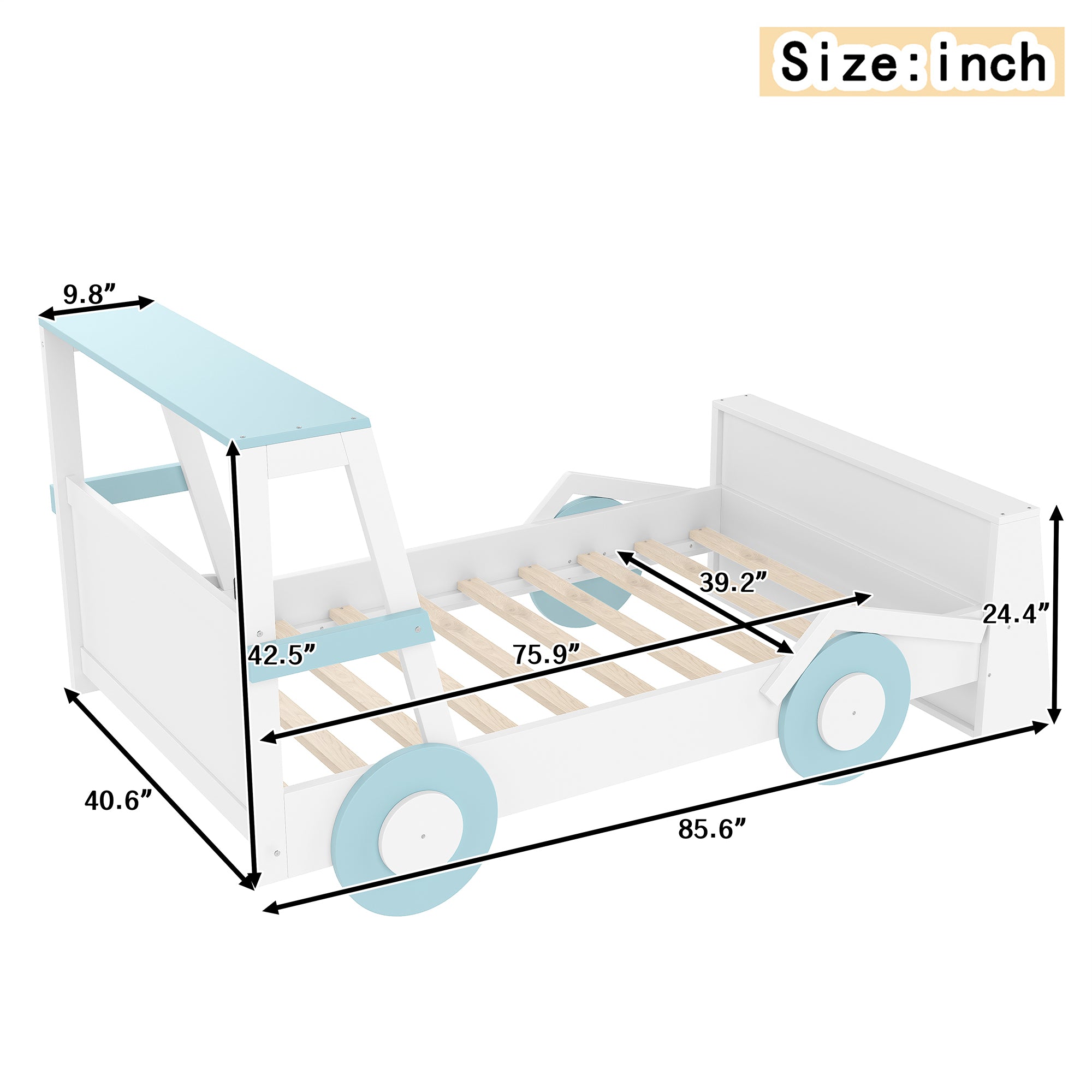 Twin Size Car Bed with Storage Shelves, Kids Platform Bed