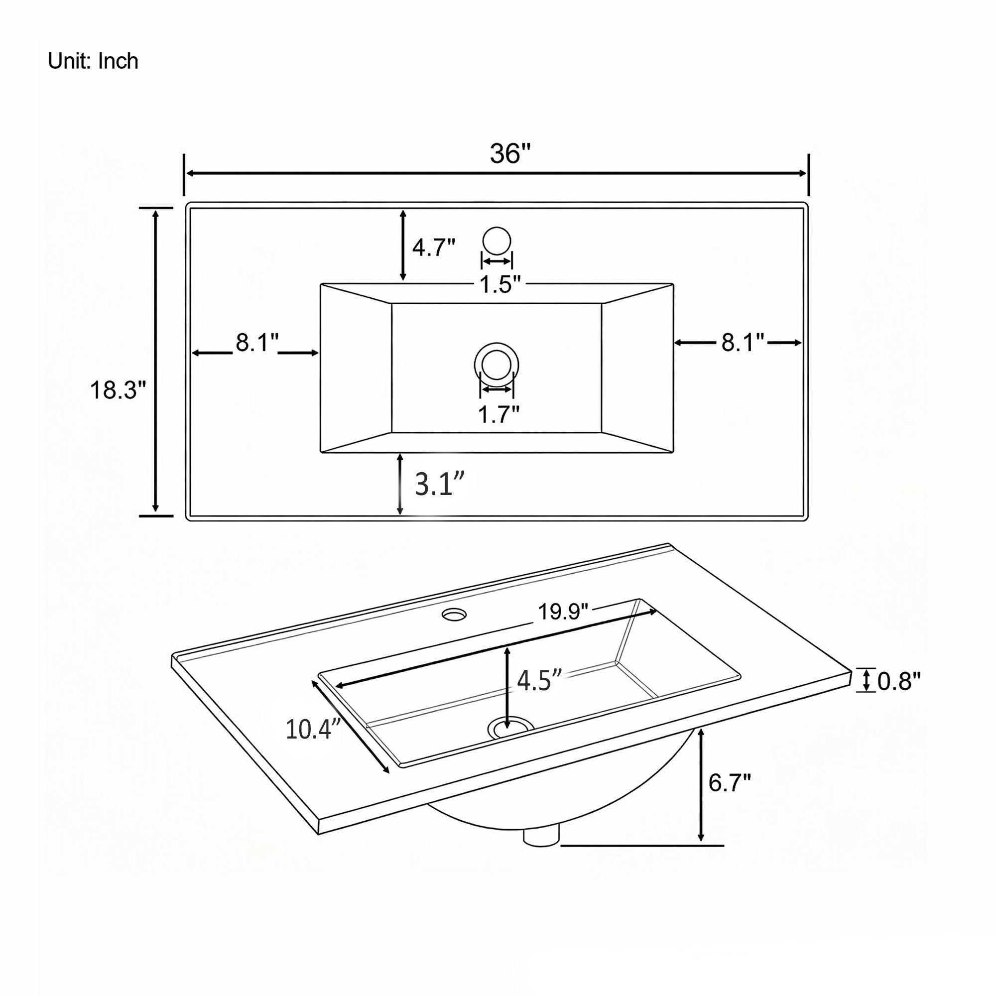 36" Ceramic Basin Sink