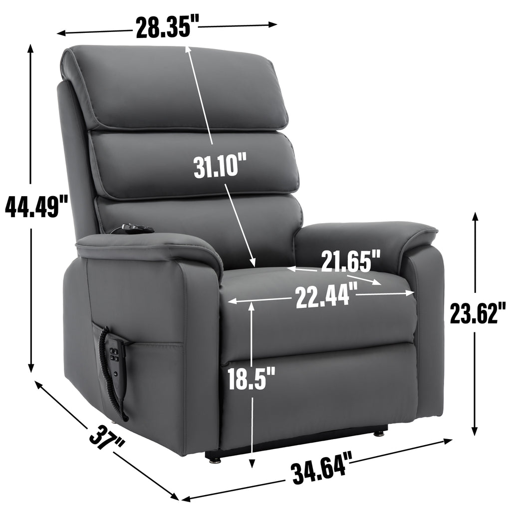 Grey Cat-proof Leather Dual Motor Power Lift Recliner Chair