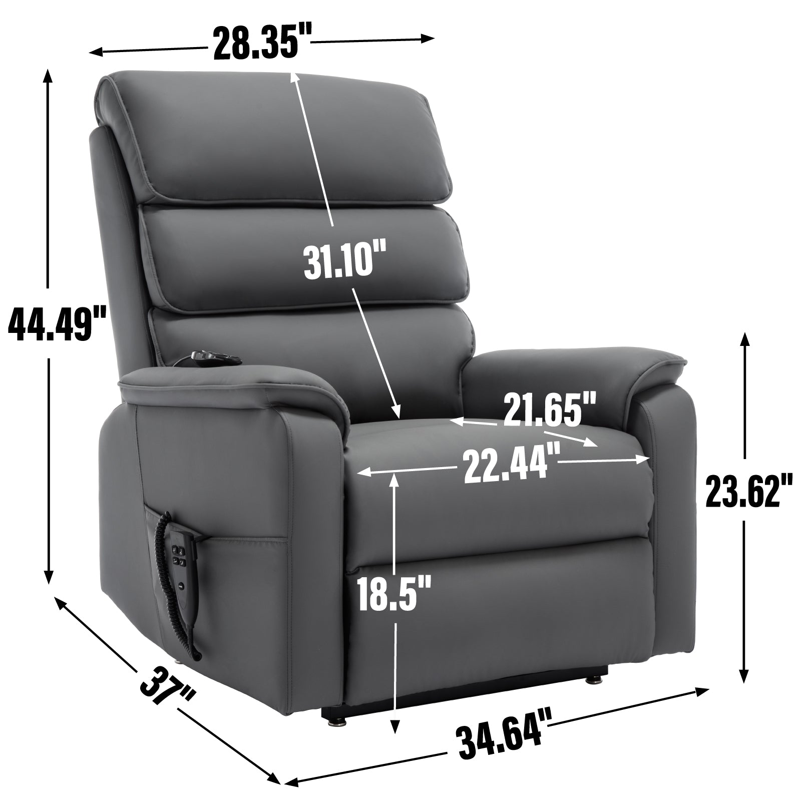 Grey Cat-proof Leather Dual Motor Power Lift Recliner Chair