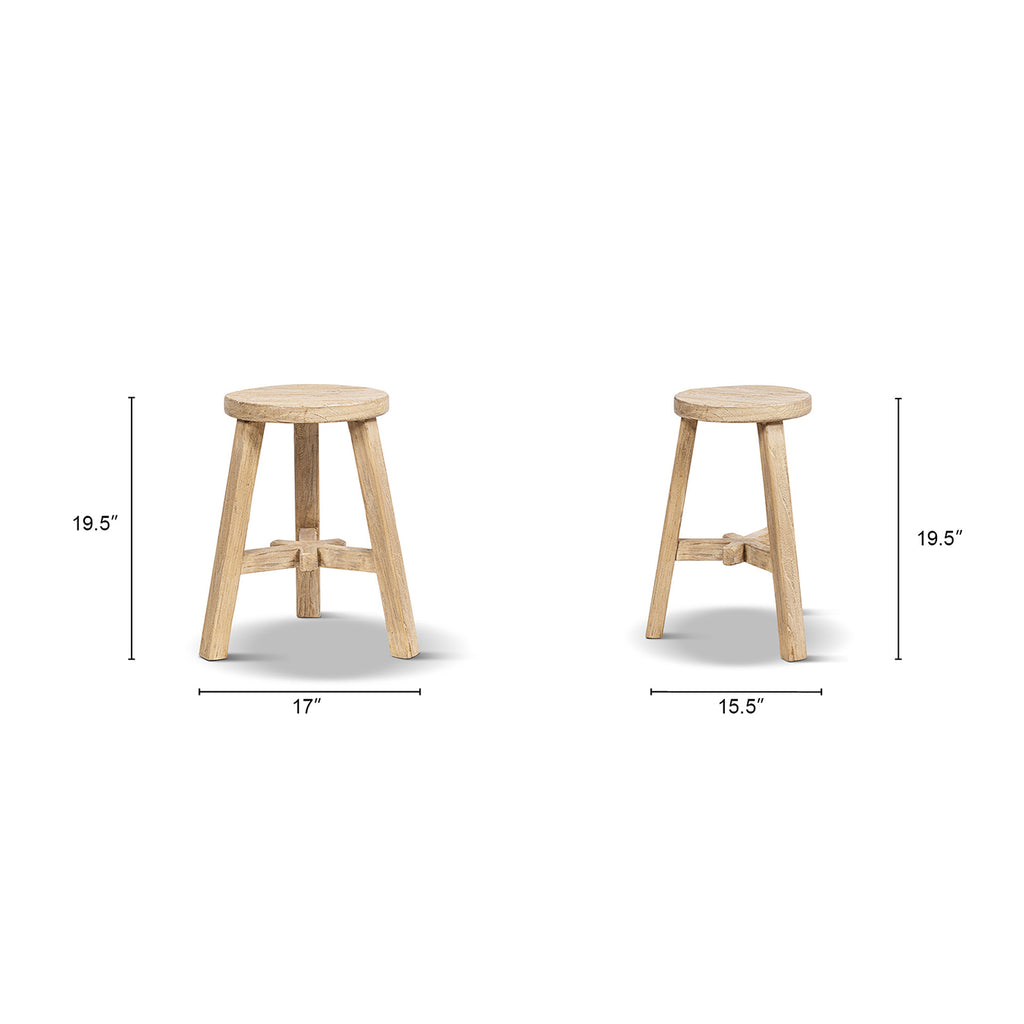 Linden Round Elm Wood Stool, 15.5-Inch, Light Natural Brown