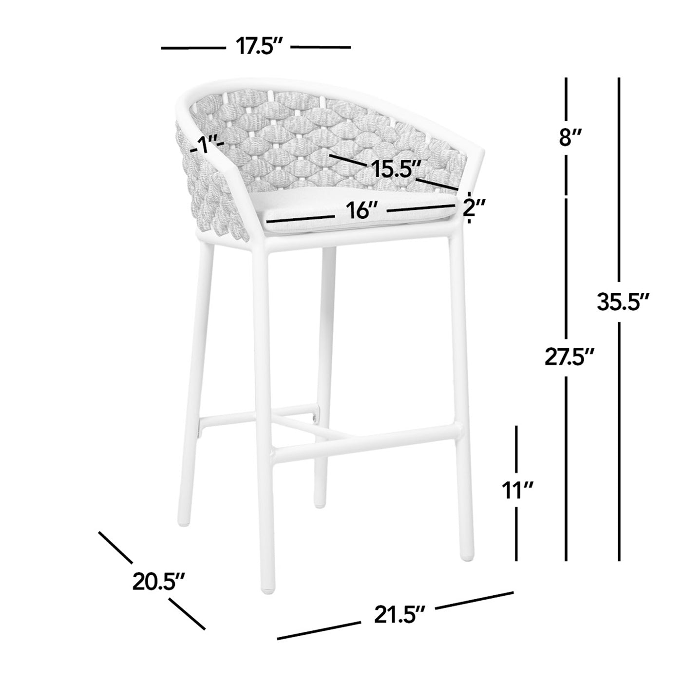 Rowan 27.5" Rope Barrel Low Back Patio Counter Stool - Set of 2