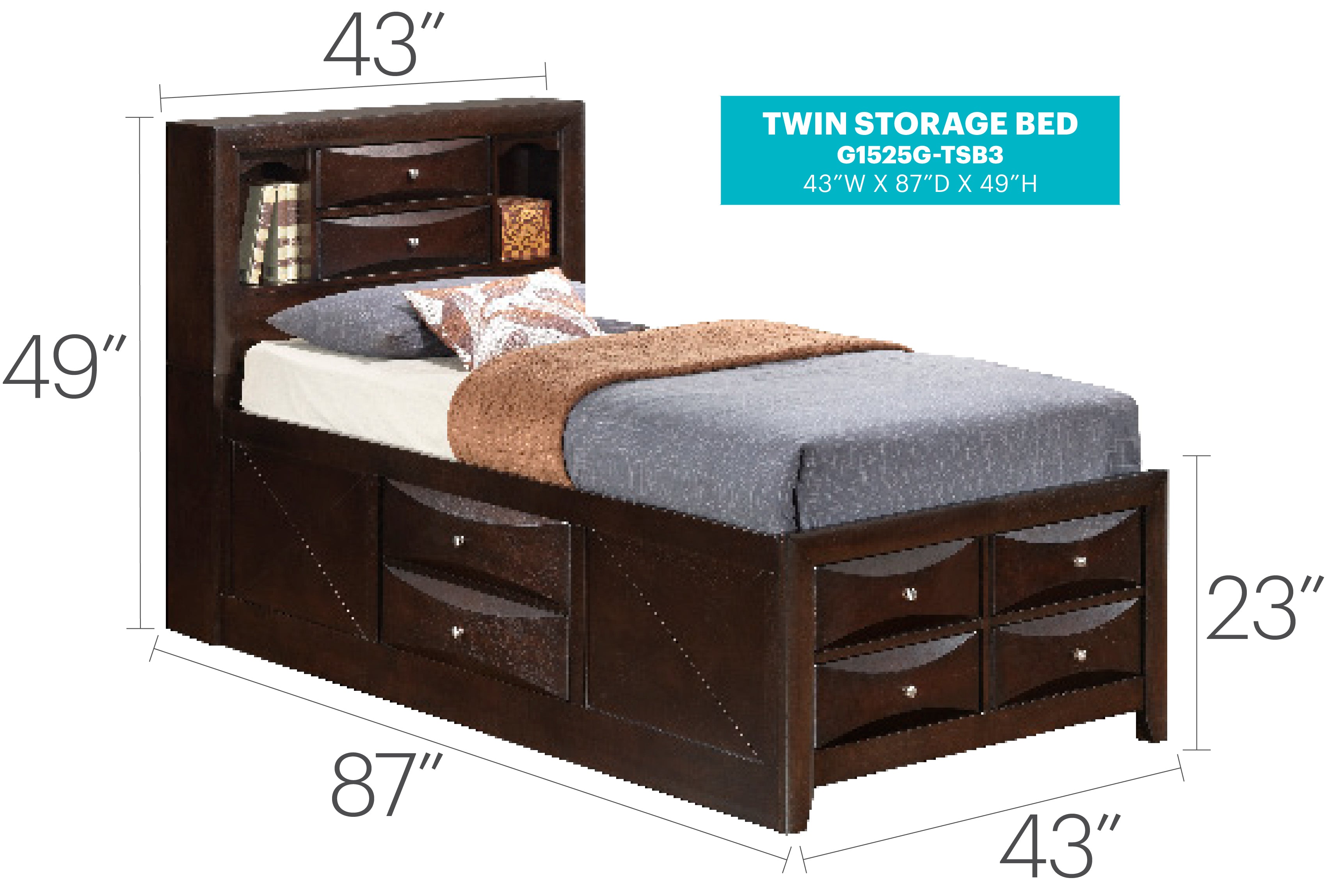 Marilla G1525G-TSB3 Twin Storage Bed - Cappuccino
