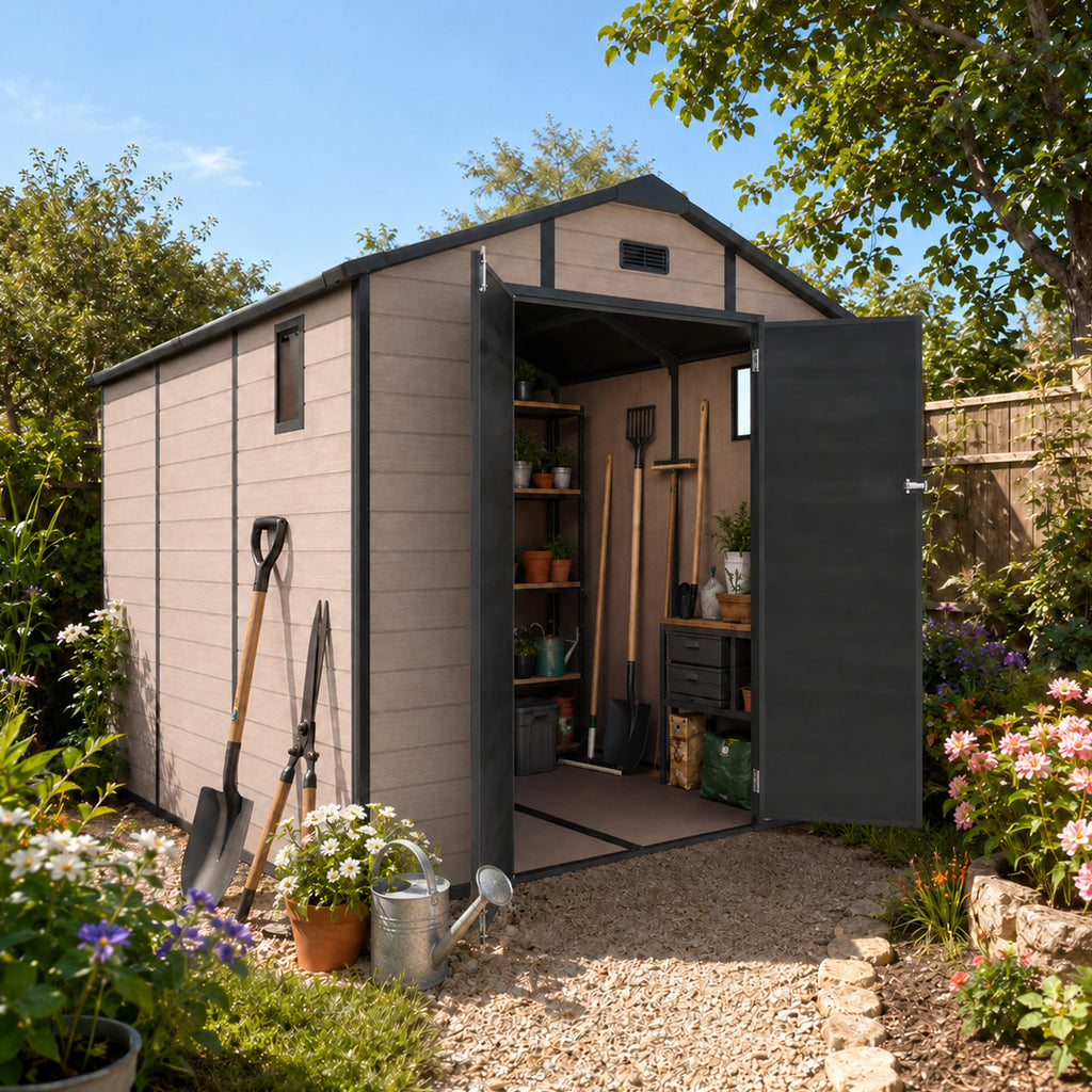 8x10 FT Plastic Outdoor Storage Shed - Lockable Resin Tool Shed