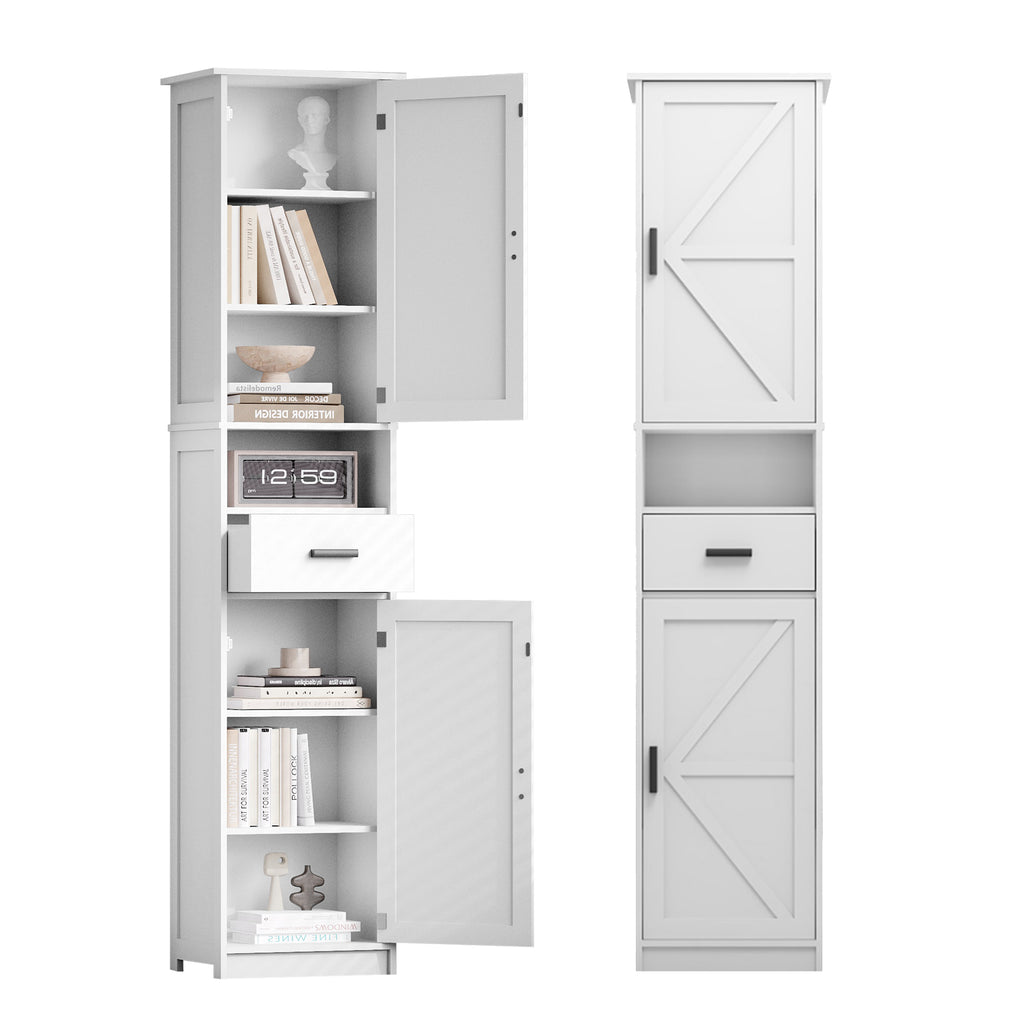 69" H Tall Bathroom Storage Cabinet with 2 Barn Doors and 1 Drawer