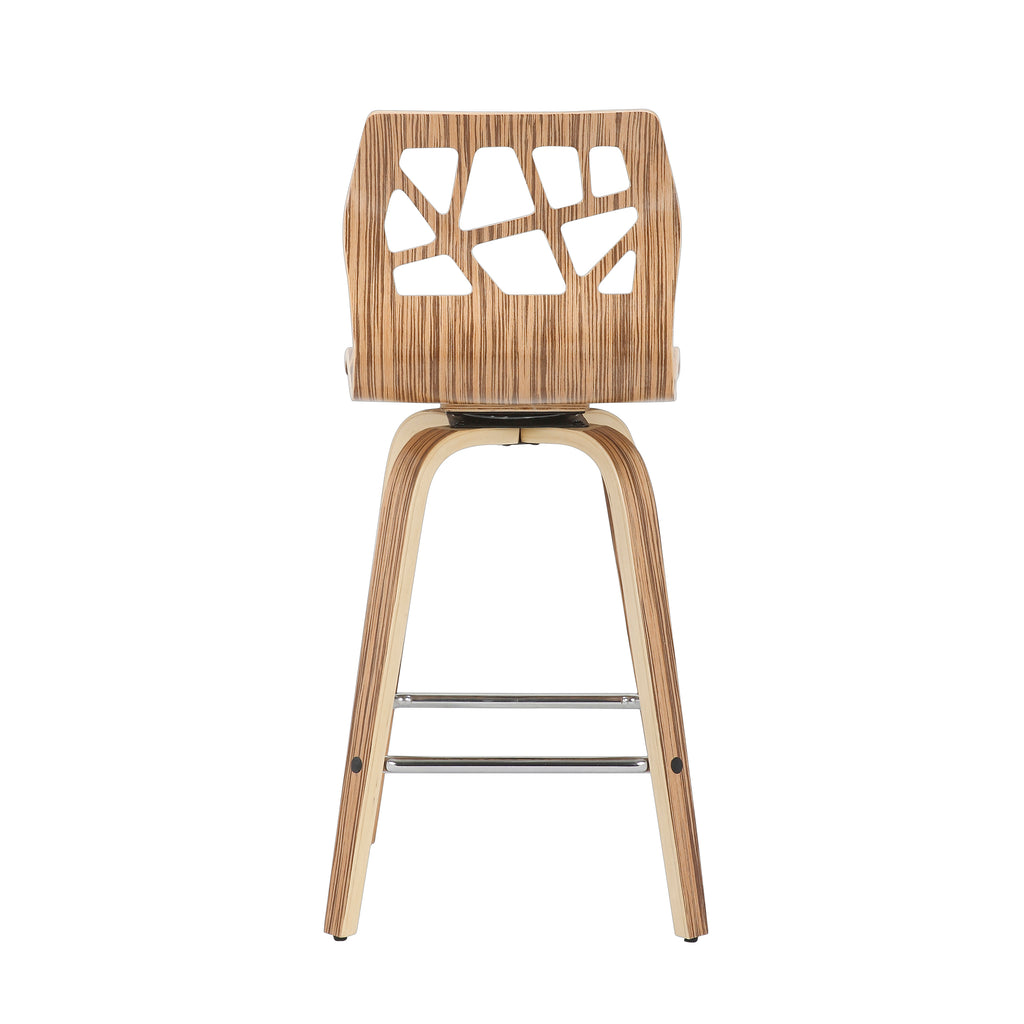 Folia Mid-Century Modern Counter Stool in Zebra Wood