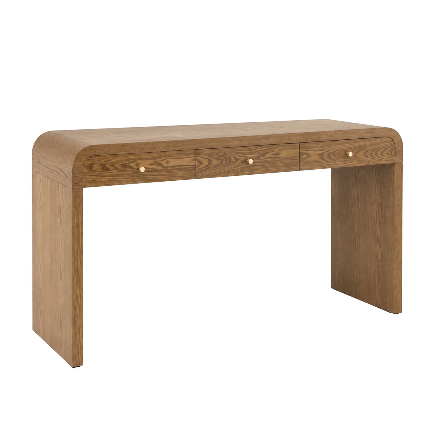 Walnut Curved Design 3-Drawer Long Console Table