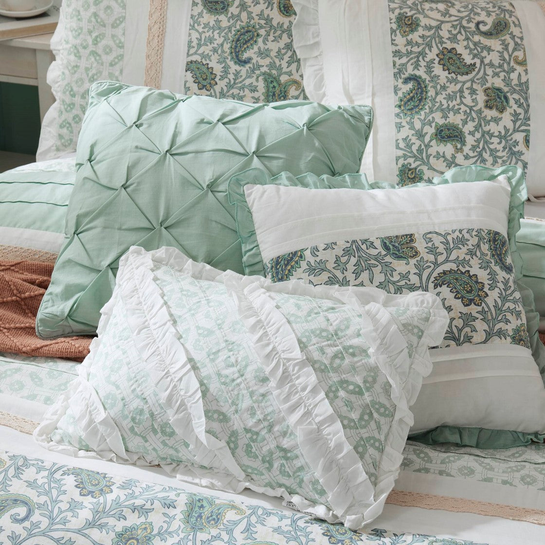 9 Piece Cotton Percale Comforter Set Aqua Queen
