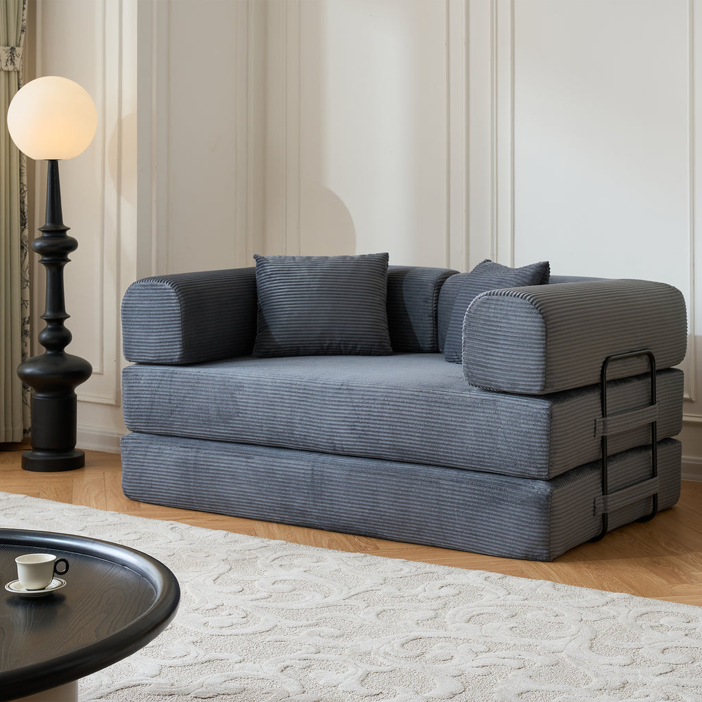 59" Convertible Sleeper Sofa Bed with Cylindrical Pillow