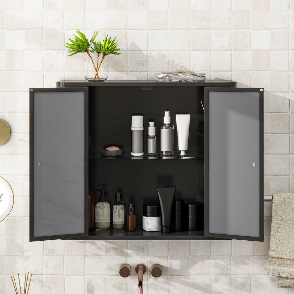 Black Wall-Mounted Bathroom Cabinet with Mirror