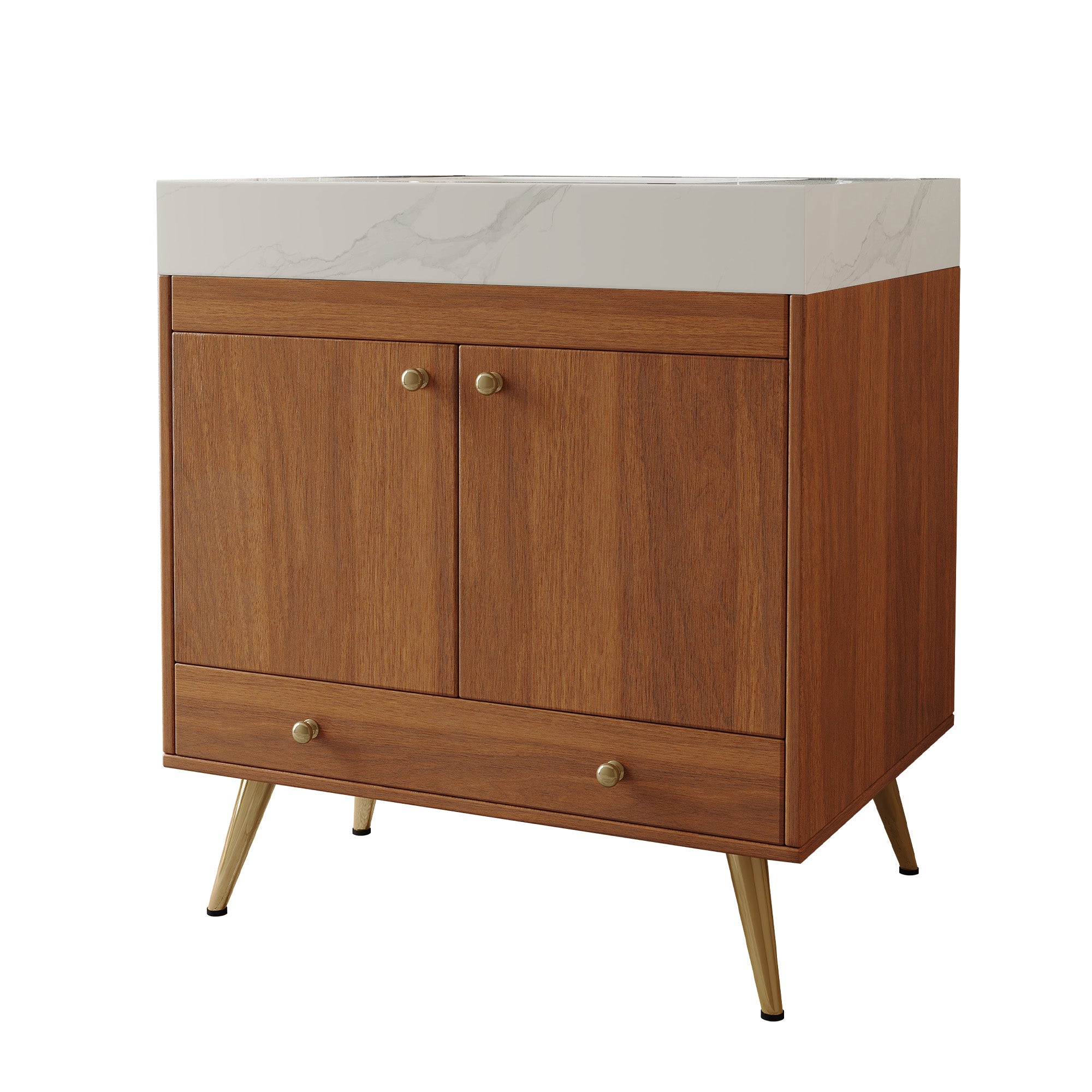 Mid-Century Freestanding Bathroom Vanity with Faux Marble Top