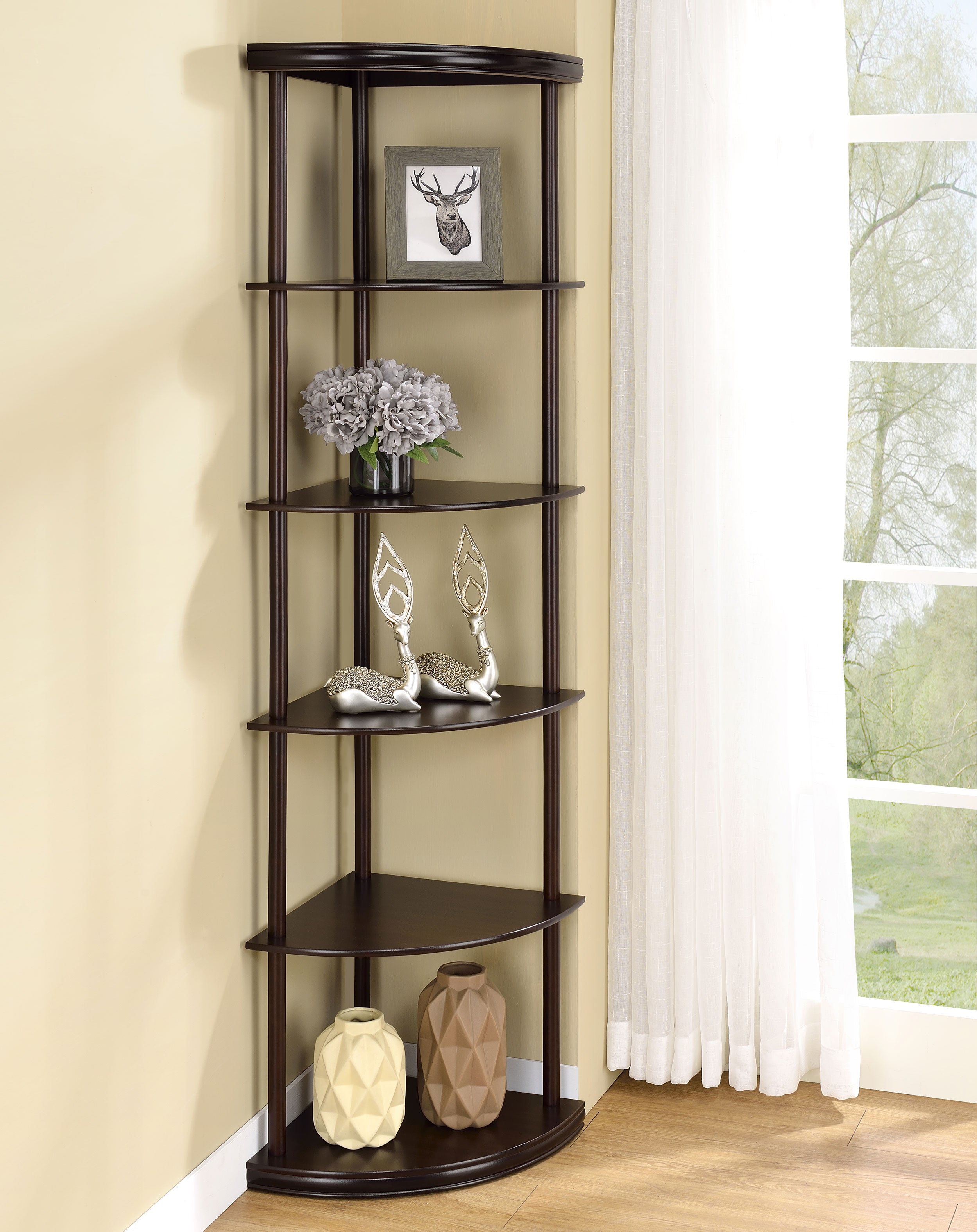 Bonwick 72-inch 5-shelf Corner Bookshelf Cappuccino-CoasterEveryday