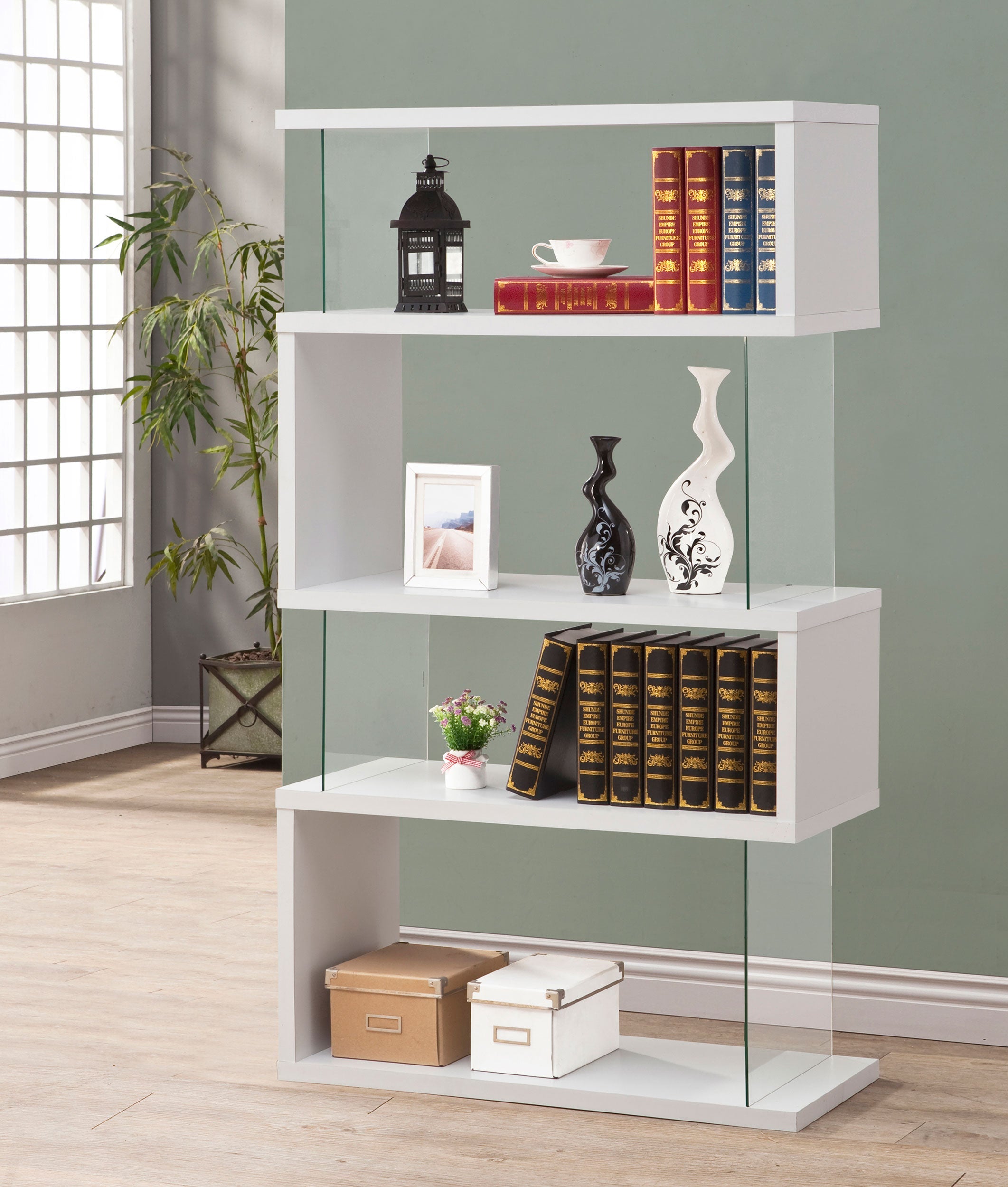 Emelle 63-inch 4-shelf Glass Panel Bookshelf White-CoasterEveryday